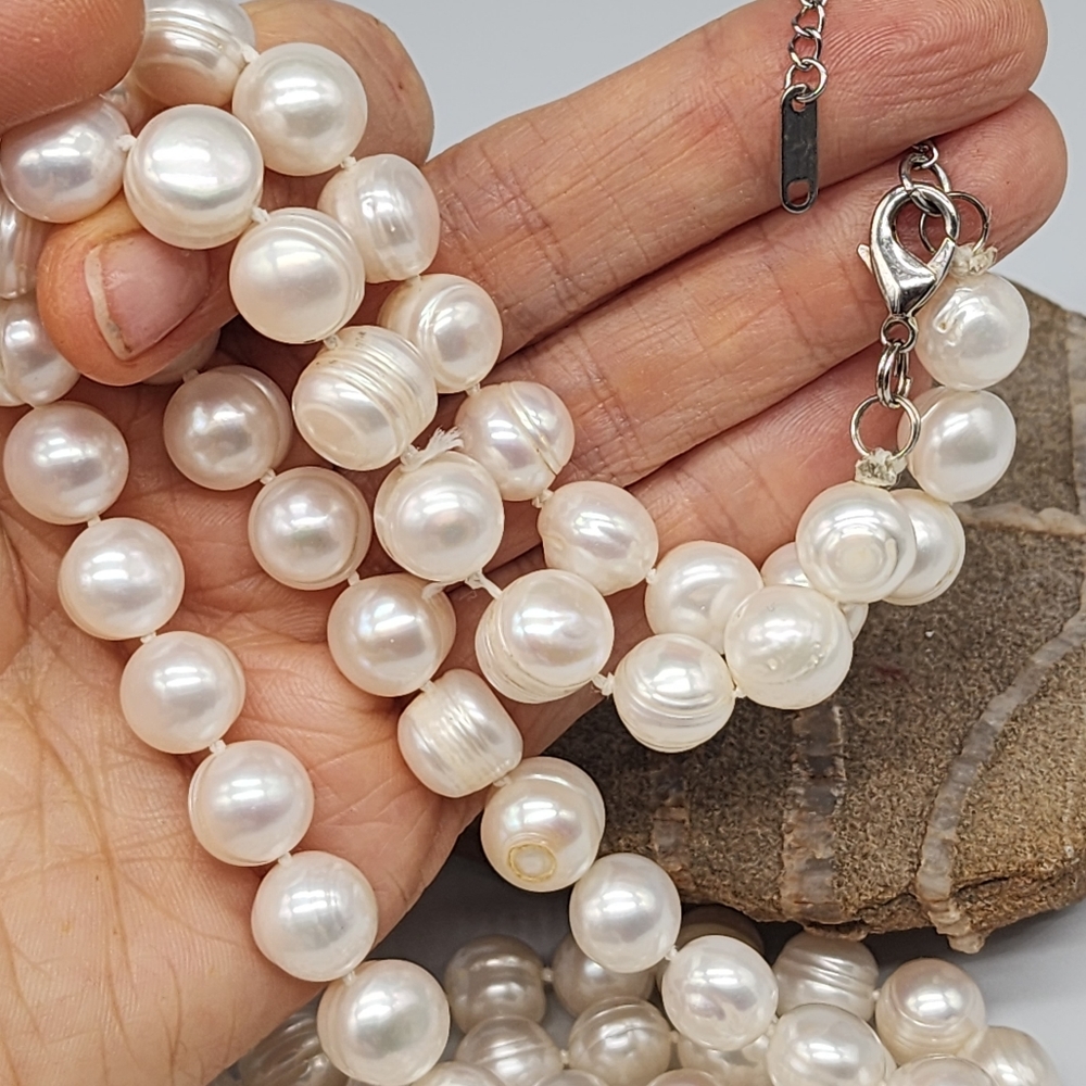 Natural Freshwater Pearls Long Necklace Large Genuine Pearl Neiman Marcus - Picture 10 of 14